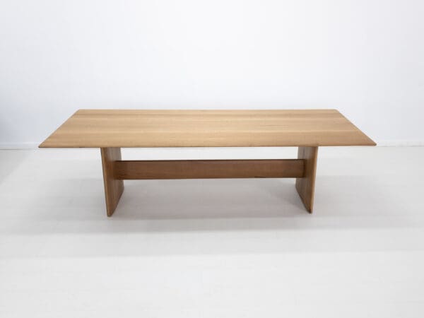 A rift-sawn white oak dining table.