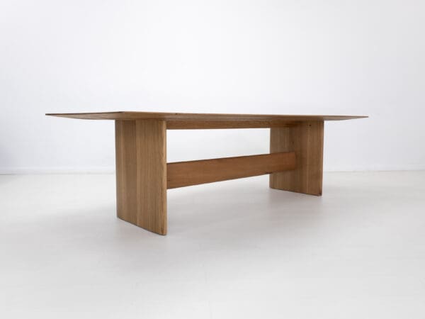 A rift-sawn white oak dining table.