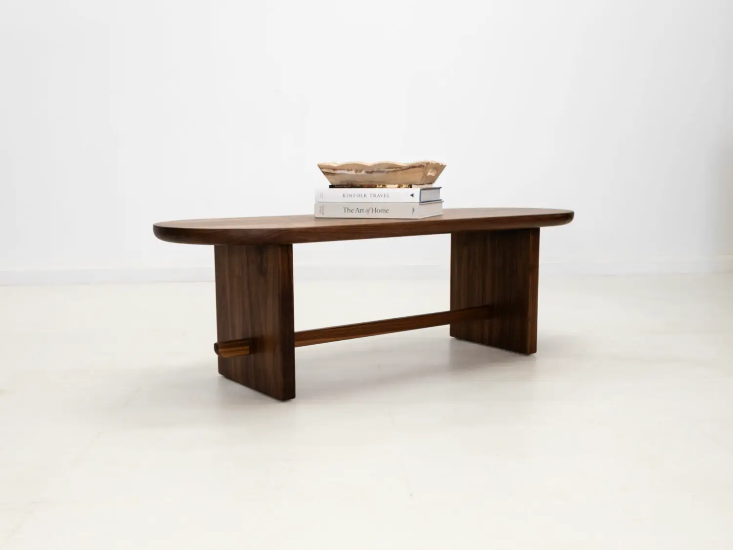 MIRA coffee table in solid American hardwood with a 1½ inch thick capsule shaped top