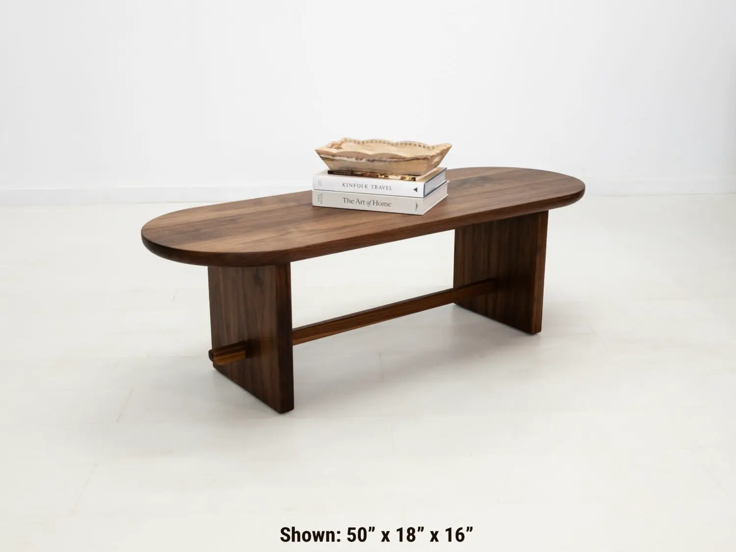 MIRA coffee table in solid American hardwood with a 1½ inch thick capsule shaped top