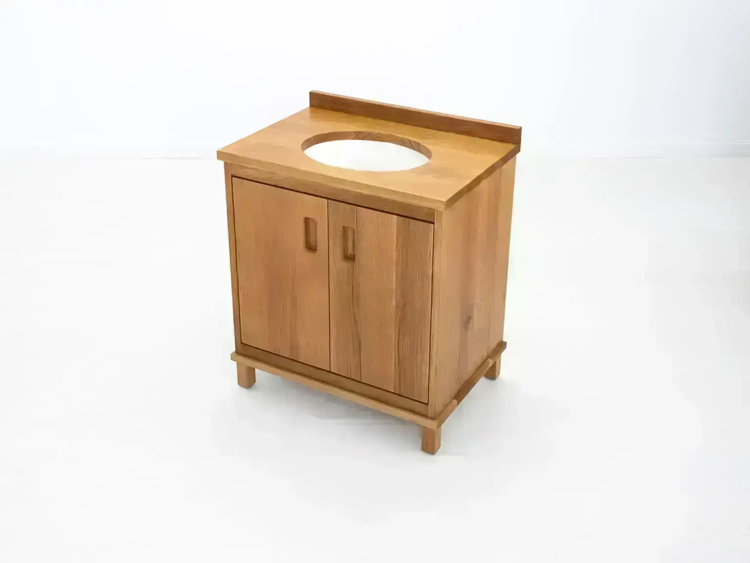 Custom rift sawn white oak vanity with solid wood top and soft close hardware