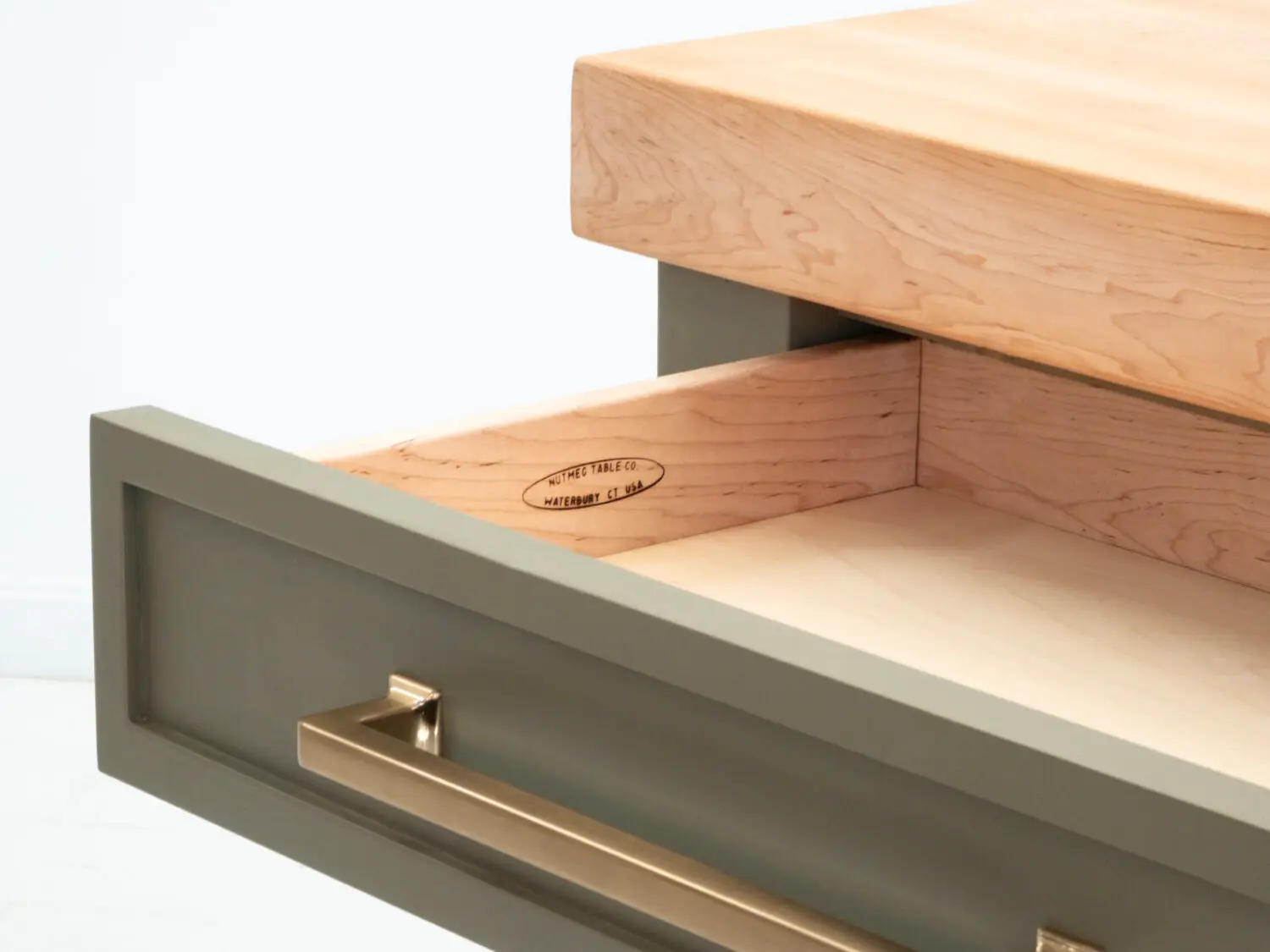 Open drawer of the CHEF butcher block cart showing ample storage for utensils and kitchen tools