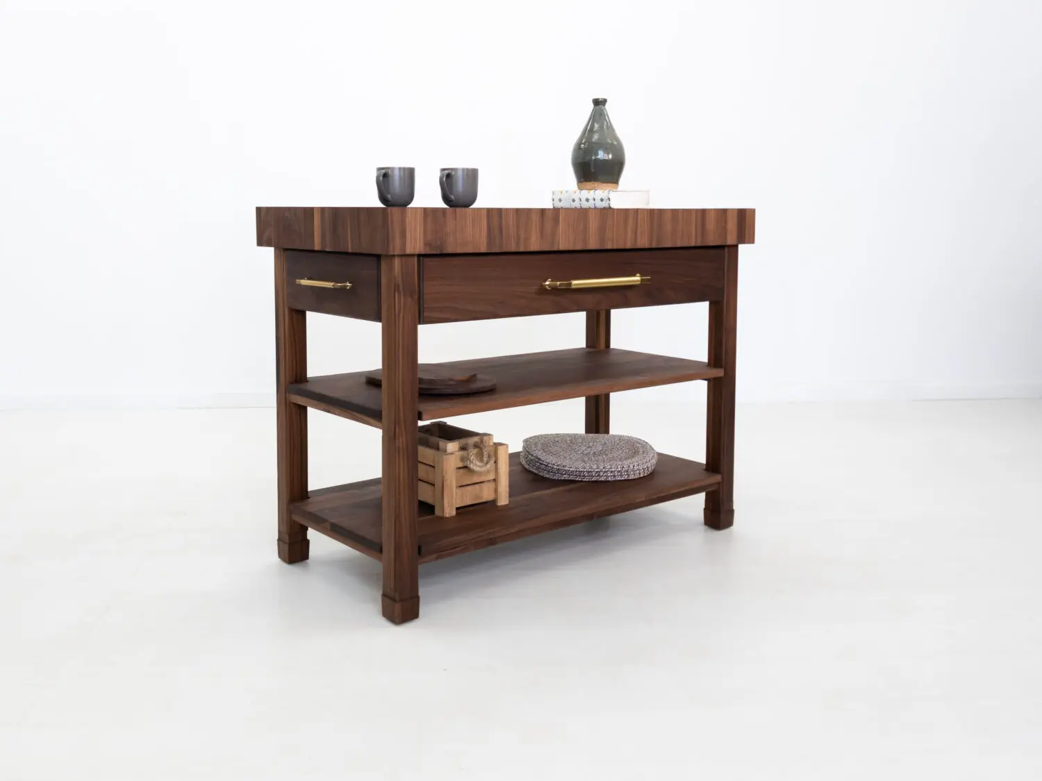 WALT kitchen island with drawer and side pulls for added functionality