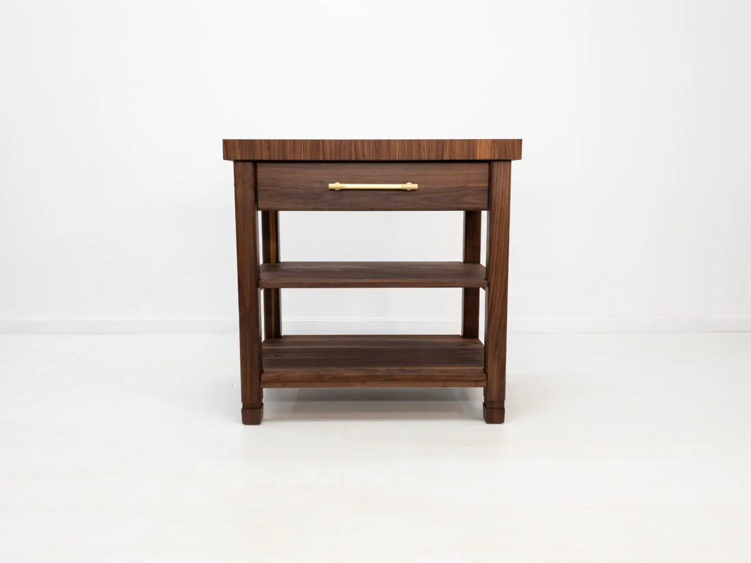Front view of the WALT butcher block kitchen island in walnut