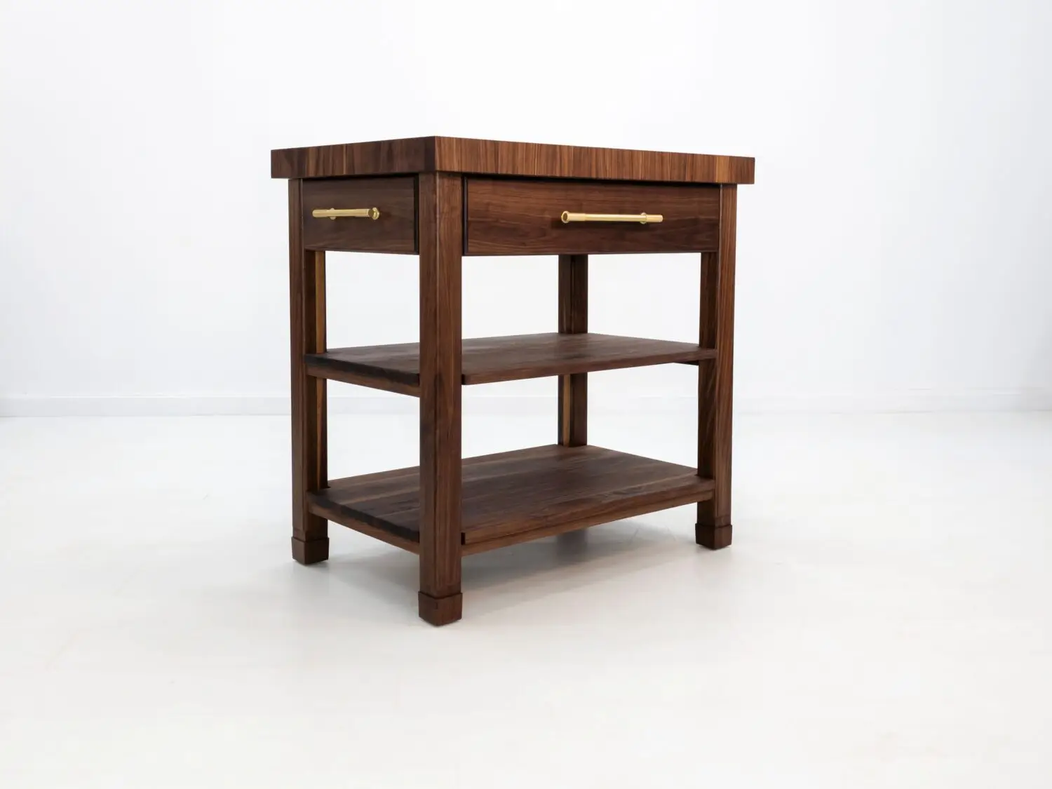 Angled view displaying the spacious lower shelves and structural design