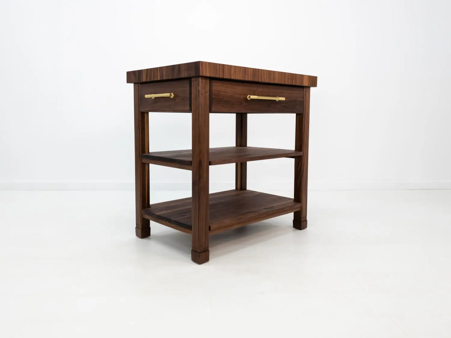 Front view of the WALT butcher block kitchen island in walnut